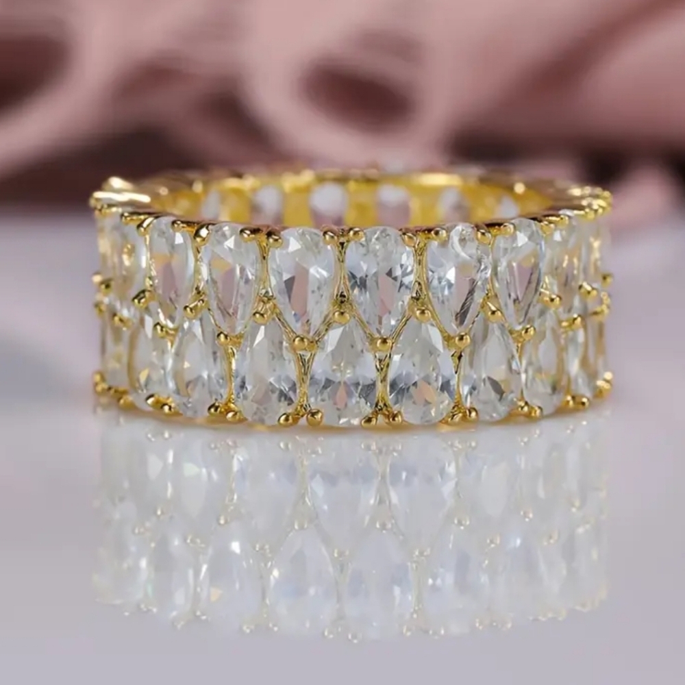 Gold Crystal Pear-Cut Eternity Ring - Clear